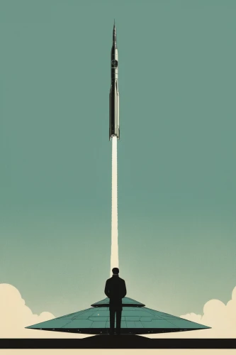 obelisk,flagpole,flag pole,missile,concorde,travel poster,space tourism,pedestal,sci fiction illustration,rocketship,launch,lift-off,art deco background,liftoff,atomic age,voyager,vulcan,spire,sky space concept,rocket ship,Illustration,Japanese style,Japanese Style 08