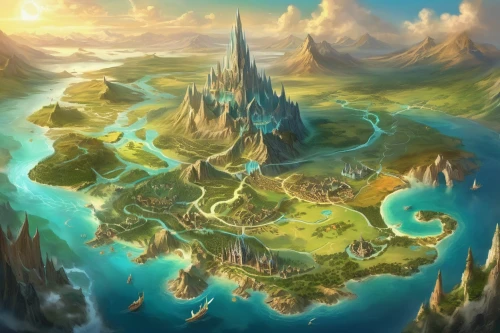 fantasy landscape,northrend,island of fyn,an island far away landscape,fantasy world,island of juist,ancient city,peninsula,lavezzi isles,fantasy city,arcanum,vinpearl land,fairy world,archipelago,the ruins of the,the continent,aeolian landform,dream world,islands,treasure map,Illustration,Realistic Fantasy,Realistic Fantasy 01