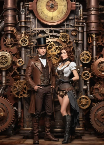 steampunk,steampunk gears,clockmaker,clockwork,vintage man and woman,ships wheel,watchmaker,vintage boy and girl,cogs,antique background,grandfather clock,boilermaker,cogwheel,play escape game live and win,brown sailor,cuckoo clocks,portrait photographers,social,mechanically,cog wheels,Conceptual Art,Fantasy,Fantasy 25