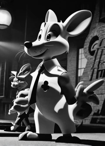 film noir,thumper,toons,frankenweenie,tom and jerry,jack rabbit,rodents,mice,musical rodent,white rabbit,jerboa,animated cartoon,clay animation,retro cartoon people,in the shadows,detective,vintage mice,fox and hare,black city,henchman,Photography,Black and white photography,Black and White Photography 08