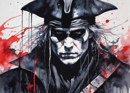 undertaker,pirate,crossbones,lokportrait,shinigami,raider,samurai,warlord,stain,admiral von tromp,witcher,yi sun sin,phantom,emperor,villain,pirates,jack,black crow,jolly roger,digital artwork,Illustration,Paper based,Paper Based 20