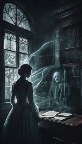 sci fiction illustration,paranormal phenomena,ghostly,apparition,ghost girl,danse macabre,victorian lady,halloween illustration,dark art,dance of death,haunting,the ghost,the witch,haunted,mystical portrait of a girl,librarian,ghosts,divination,book illustration,gothic portrait,Photography,Artistic Photography,Artistic Photography 07