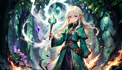 dragon li,water-the sword lily,dragon of earth,elven,sword lily,forest dragon,alibaba,flame spirit,kado,tilia,summoner,sorceress,the enchantress,nine-tailed,forest background,aa,elven forest,aurora,green dragon,fire background,Anime,Anime,General