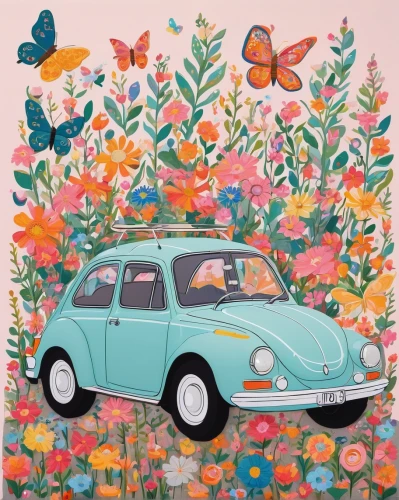 flower car,planted car,cinquecento,flower wall en,cloves schwindl inge,chasing butterflies,volkswagen beetle,the beetle,nissan figaro,vw beetle,fiat 500 giardiniera,morris minor,volkswagen vw,girl and car,trabant,volkswagen,beetles,floral background,butterflies,allegro,Illustration,Japanese style,Japanese Style 16