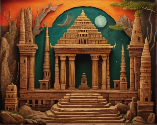 temples,ancient city,temple fade,artemis temple,mortuary temple,egyptian temple,the ancient world,mausoleum ruins,necropolis,ancient civilization,temple,hindu temple,somtum,ancient egypt,ancient,freemasonry,maya civilization,the mystical path,ancient buildings,ancient house,Illustration,Abstract Fantasy,Abstract Fantasy 16