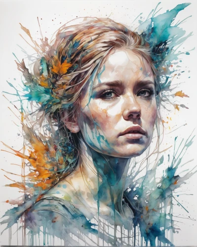 art painting,boho art,mystical portrait of a girl,blue painting,painting technique,girl portrait,girl drawing,oil painting on canvas,girl in a long,watercolor paint strokes,illustrator,girl with a wheel,splintered,world digital painting,young woman,digital art,fantasy art,portrait of a girl,fineart,echo,Illustration,Paper based,Paper Based 13