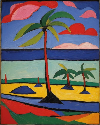 beach landscape,palm pasture,coastal landscape,palm field,molokai,tropical beach,two palms,palmtrees,khokhloma painting,el mar,landscape with sea,tropical sea,sea landscape,sunset beach,margarita island,varadero,cuba beach,cayo coco,the palm,an island far away landscape,Art,Artistic Painting,Artistic Painting 36