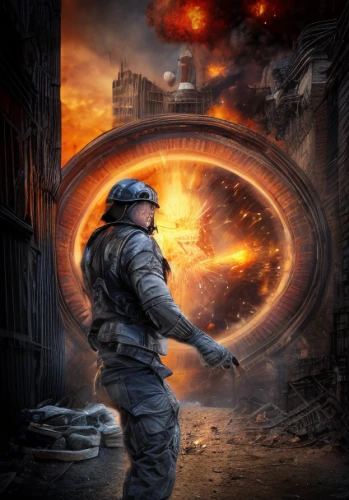 photo manipulation,digital compositing,detonation,steam icon,photoshop manipulation,photomanipulation,ring of fire,shooter game,civil defense,the conflagration,image manipulation,explosion destroy,nuclear explosion,explode,war zone,explosions,conflagration,ballistic vest,firefighter,apocalypse,Realistic,Movie,Industrial Combat