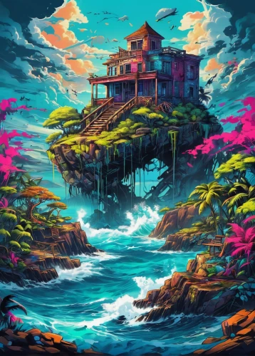 house by the water,house of the sea,fisherman's house,beach house,summer cottage,lonely house,ocean view,seaside resort,tropical house,cottage,house with lake,island suspended,beach hut,cliffs ocean,coastal landscape,peninsula,beachhouse,delight island,fisherman's hut,ocean,Conceptual Art,Graffiti Art,Graffiti Art 09