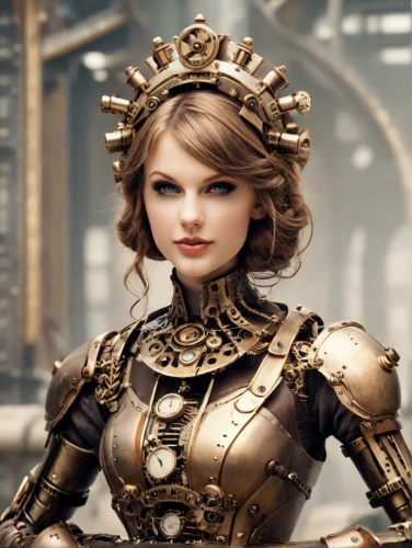 steampunk,celtic queen,massively multiplayer online role-playing game,female warrior,fantasy woman,female doll,steampunk gears,joan of arc,golden crown,mary-gold,the enchantress,fantasy girl,cuirass,warrior woman,lady justice,fantasy warrior,fairy tale character,queen s,queen bee,fashion doll