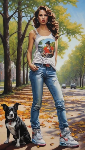 girl with dog,oil painting on canvas,artistic roller skating,art painting,photo painting,girl in t-shirt,oil painting,oil on canvas,woman eating apple,girl with cereal bowl,woman walking,girl-in-pop-art,painting technique,girl with tree,popular art,art,rollerblades,image manipulation,creative background,custom portrait,Illustration,Realistic Fantasy,Realistic Fantasy 10