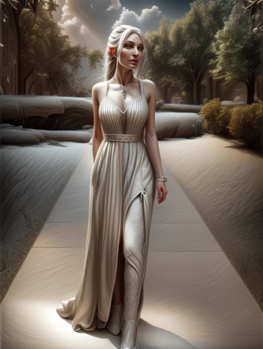 fantasy picture,celtic woman,fantasy art,girl in a long dress,the blonde in the river,digital compositing,celtic queen,aphrodite,art deco woman,fantasy portrait,priestess,athena,lycaenid,white rose snow queen,cybele,ancient egyptian girl,photo manipulation,photomanipulation,bridal clothing,greek myth