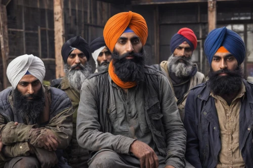 sikh,turban,dastar,forest workers,bhajji,kabir,forced labour,seven citizens of the country,workers,sikaran,indians,soldiers,sadhus,guru,gallantry,construction workers,monkey soldier,vendor,work force,men sitting,Illustration,Black and White,Black and White 26