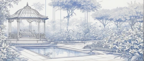 white temple,secret garden of venus,water palace,thermal bath,greenhouse cover,garden white,thermal spring,palm house,marble palace,backgrounds,fountain pond,winter garden,greenhouse,watercolor background,lily pond,water plant,lotus pond,rosarium,garden pond,blue and white porcelain,Unique,Design,Blueprint