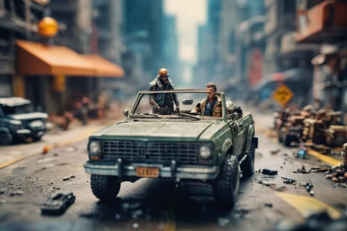 tilt shift,military jeep,toy photos,diorama,tin toys,land-rover,miniature figures,army men,humvee,snatch land rover,post apocalyptic,lost in war,medium tactical vehicle replacement,military vehicle,vehicle wreck,second world war,lego trailer,land rover defender,land rover series,model kit,Unique,3D,Panoramic