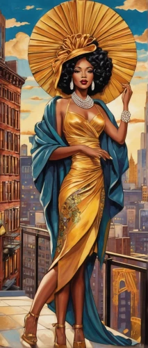 cleopatra,african american woman,art deco woman,ella fitzgerald,african woman,ella fitzgerald - female,afroamerican,el dorado,mary-gold,black woman,venus,queen of liberty,harlem,yellow sun hat,afro-american,orientalism,nile,goddess of justice,pregnant woman icon,oriental princess,Illustration,Realistic Fantasy,Realistic Fantasy 21