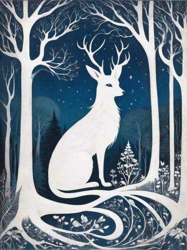 winter deer,deer illustration,the snow queen,winter animals,snow hare,white fallow deer,christmas snowy background,forest animal,jackalope,forest animals,arctic hare,woodland animals,snowflake background,reindeer polar,winter background,nordic christmas,snowshoe hare,christmas deer,winter forest,birch tree illustration,Illustration,Retro,Retro 07