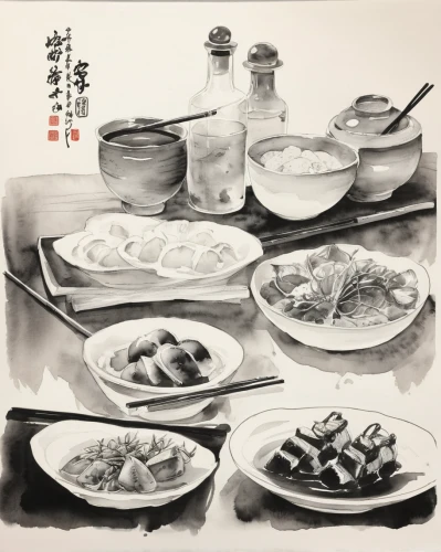 huaiyang cuisine,anhui cuisine,chinaware,korean chinese cuisine,taiwanese cuisine,congee,dimsum,cantonese food,dinnerware set,saimin food,nabemono,chinese cuisine,hong kong cuisine,tangyuan,oriental painting,korean royal court cuisine,dim sum,tableware,bak kut teh,korean cuisine,Illustration,Paper based,Paper Based 30