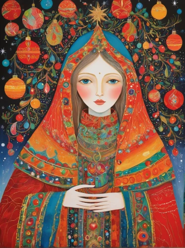 russian doll,matryoshka doll,matryoshka,matrioshka,khokhloma painting,praying woman,russian folk style,star mother,shamanic,priestess,the prophet mary,shamanism,nowruz,khamsa,boho art,fortune teller,woman praying,iranian nowruz,girl praying,kundalini,Illustration,Abstract Fantasy,Abstract Fantasy 04