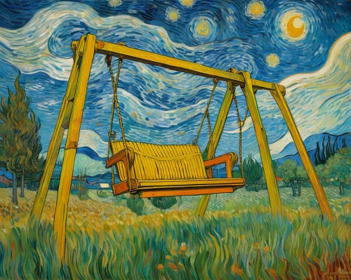 vincent van gogh,vincent van gough,chair in field,post impressionism,rocking chair,deckchair,wooden swing,golden swing,garden swing,deckchairs,swing set,starry night,camping chair,beach chair,easel,horse-rocking chair,empty swing,bench chair,deck chair,blue pushcart,Art,Artistic Painting,Artistic Painting 03