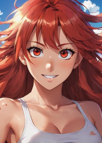 asuka langley soryu,hinata,red-haired,sun,sol,medusa,nami,sun bride,fire siren,fire angel,wiz,radiant,cayenne,burning hair,red summer,fiery,paprika,summer crown,fire lily,kosmea,Illustration,Japanese style,Japanese Style 03