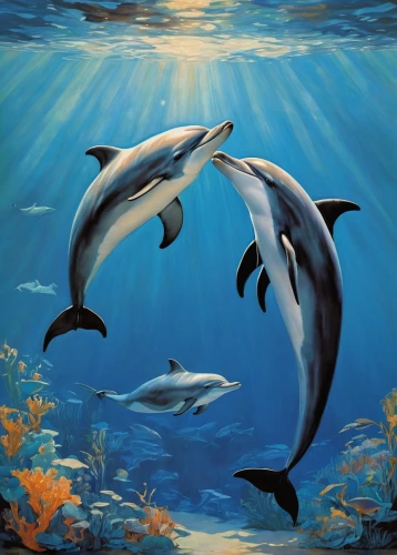 common dolphins,oceanic dolphins,bottlenose dolphins,dolphins in water,dolphins,two dolphins,dolphin background,bottlenose dolphin,common bottlenose dolphin,spinner dolphin,white-beaked dolphin,cetacea,striped dolphin,dolphin swimming,cetacean,short-beaked common dolphin,dolphin-afalina,spotted dolphin,dolphin fish,sea mammals,Illustration,Retro,Retro 07