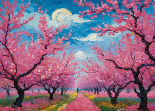 cherry trees,japanese cherry trees,blossoming apple tree,cherry tree,sakura trees,cherry blossom tree,blooming trees,the cherry blossoms,almond trees,peach tree,sakura tree,blossom tree,takato cherry blossoms,almond blossoms,cherry blossoms,flowering trees,sakura cherry tree,cherry blossom,orchards,spring blossom,Art,Artistic Painting,Artistic Painting 03