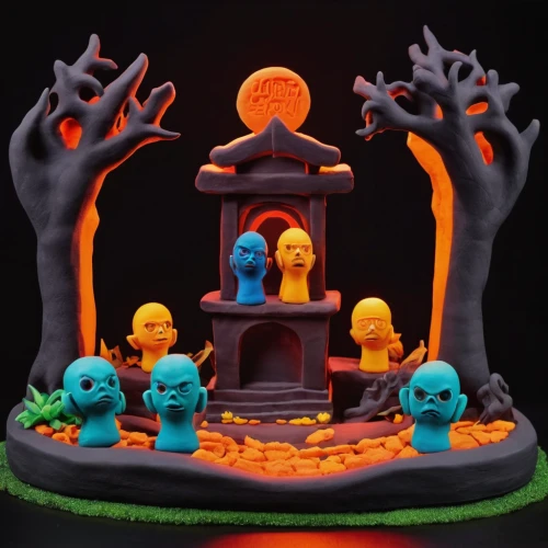 buddhist hell,diorama,day of the dead frame,playset,wishing well,halloween ghosts,halloween scene,halloween pumpkin gifts,halloween decor,neon pumpkin lantern,days of the dead,haunted forest,witch's house,animal grave,day of the dead,halloween border,halloween decoration,candy cauldron,sacrificial candles,shrine,Unique,3D,Clay