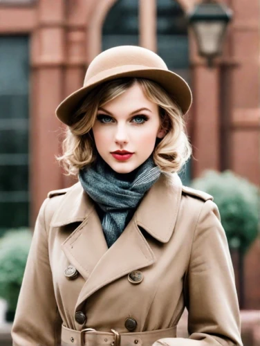 vintage woman,vintage girl,vintage fashion,fashionista from the 20s,vintage women,trench coat,50's style,brown hat,vintage style,beret,retro woman,hat vintage,leather hat,hat retro,retro women,red coat,model doll,women fashion,coat color,retro girl