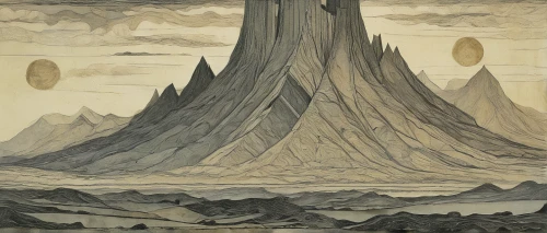 volcanic landscape,cloud mountain,mountainous landforms,ghost forest,mushroom landscape,mushroom island,volcanic field,volcanism,the roots of trees,jrr tolkien,cloud mountains,megaliths,cool woodblock images,dune landscape,mountainous landscape,barren,giant mountains,aeolian landform,mountain plateau,lunar landscape,Art,Artistic Painting,Artistic Painting 28