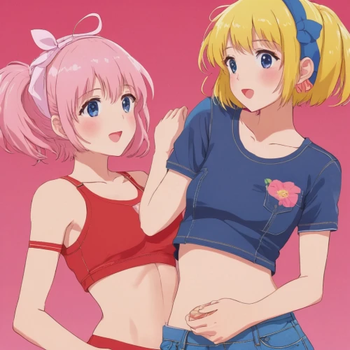 ganmodoki,two girls,cute clothes,summer clothing,pink double,tan-tan,moe,nyan,duo,hierochloe,hands holding,pointing at,pink background,kawaii,hand in hand,烧乳鸽,hiyayakko,strawberry,sisters,pajamas,Conceptual Art,Daily,Daily 27