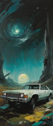 chevrolet impala,pontiac tempest,moon car,ford galaxie,cadillac eldorado,pontiac grand prix,dodge monaco,mercury mariner,buick lesabre,pontiac ventura,buick electra,station wagon-station wagon,eldorado,impala,pontiac,cadillac de ville series,futuristic landscape,gas planet,meteor,cadillac,Conceptual Art,Oil color,Oil Color 01