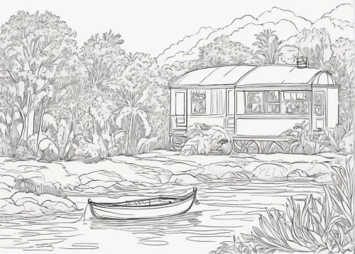 houseboat,boat house,boathouse,house with lake,house by the water,floating huts,cottage,boat shed,summer cottage,coloring page,pond plants,boat landscape,picnic boat,fisherman's hut,fisherman's house,garden shed,fishing float,summer house,coloring pages,swampy landscape,Illustration,Black and White,Black and White 29