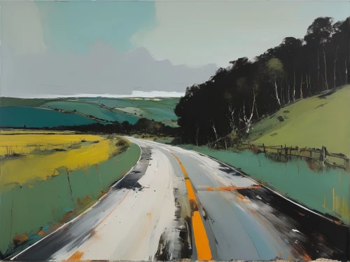 rolling hills,winding roads,open road,hume highway,carol colman,gregory highway,the road,rural landscape,winding road,highway,hills,country road,highway 1,alligator alley,road,roads,fork road,long road,mountain road,roadside,Conceptual Art,Oil color,Oil Color 01