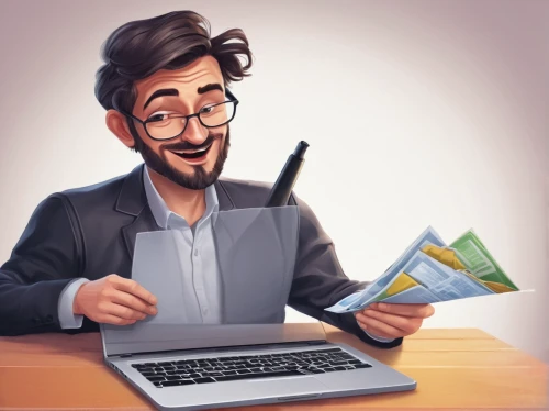 accountant,man with a computer,caricaturist,blur office background,bookkeeper,expenses management,computer business,freelance,caricature,illustrator,financial advisor,write a review,freelancer,payments online,office worker,paperwork,journalist,game illustration,vector illustration,content writers,Illustration,Paper based,Paper Based 02
