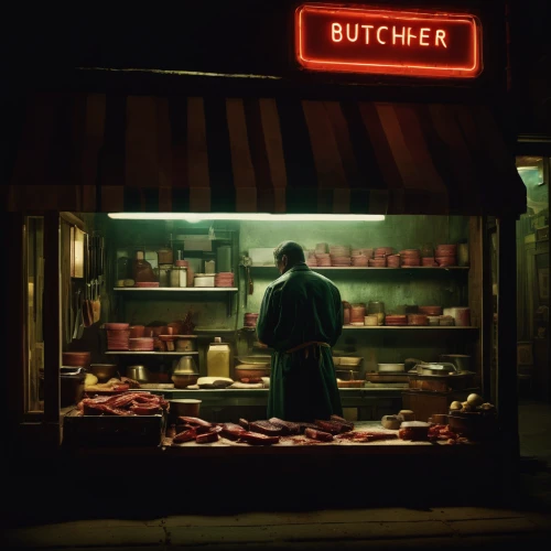 butcher shop,butcher,butchery,shopkeeper,greengrocer,fishmonger,butcher ax,grocer,meat counter,deli,merchant,vendor,grocery,kitchen shop,shutter,diner,supermarket,vendors,dryaged,smoked beef,Unique,3D,Toy