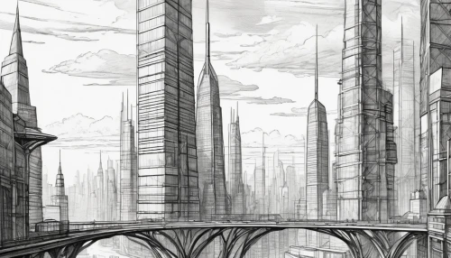 city scape,tall buildings,cityscape,pillars,city buildings,destroyed city,metropolis,city cities,city blocks,towers,fantasy city,futuristic landscape,ancient city,high rises,black city,high-rises,big city,sci fiction illustration,city skyline,backgrounds,Illustration,Black and White,Black and White 29