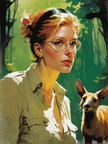 girl with dog,fawn,deer illustration,girl with tree,forest animals,game illustration,sci fiction illustration,fantasy portrait,fawns,zookeeper,biologist,katniss,young-deer,artist portrait,young woman,farmer in the woods,mystical portrait of a girl,girl portrait,woodland animals,painting technique,Illustration,Paper based,Paper Based 12