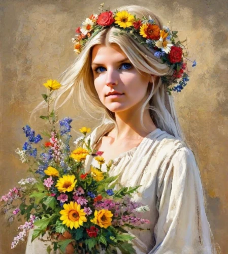 girl in flowers,girl in a wreath,beautiful girl with flowers,flower girl,wreath of flowers,jessamine,flower crown of christ,floral wreath,blooming wreath,girl picking flowers,flower wreath,splendor of flowers,flower art,flower crown,flower painting,flower fairy,young girl,flower garland,portrait of a girl,girl in the garden