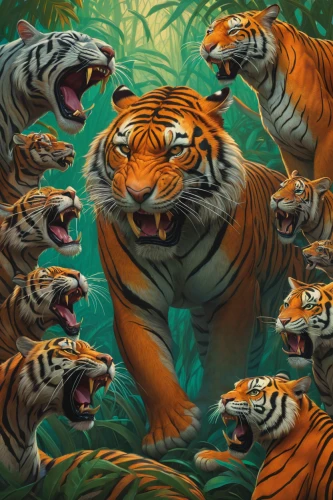 tigers,tigerle,bengal tiger,tiger,deep zoo,tiger png,big cats,king of the jungle,forest animals,a tiger,world digital painting,animalia,wild animals,animals hunting,bengal,predation,asian tiger,woodland animals,animal zoo,roaring,Conceptual Art,Daily,Daily 25