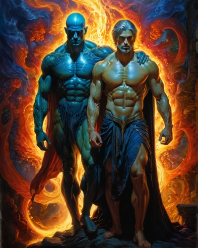 dr. manhattan,heroic fantasy,warrior and orc,guards of the canyon,x-men,blue demon,hym duo,x men,gods,xmen,vilgalys and moncalvo,he-man,greyskull,game illustration,angel and devil,sci fiction illustration,prejmer,fantasy art,the men,duo,Illustration,Realistic Fantasy,Realistic Fantasy 03