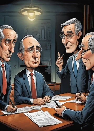 boardroom,capital markets,jury,judiciary,us supreme court,advisors,the conference,round table,board room,caricature,businessmen,investors,economist,lawyers,puppets,gavel,business men,business people,the three wise men,three wise men,Illustration,Abstract Fantasy,Abstract Fantasy 23