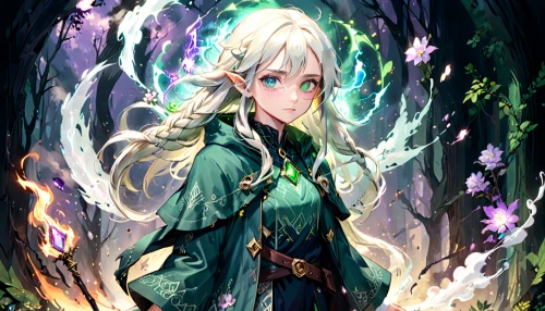 elven,sword lily,water-the sword lily,summoner,violet evergarden,elven flower,aurora,lily of the field,lilly of the valley,flora,fire poker flower,amano,umiuchiwa,meteora,lilies of the valley,mage,forest background,the enchantress,emerald,iris,Anime,Anime,General