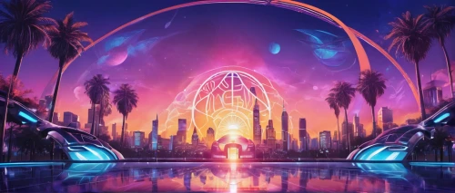 futuristic landscape,electric arc,ferris wheel,california adventure,futuristic,amusement park,arc,stargate,diamond lagoon,arch,dubai garden glow,metropolis,fantasy city,lagoon,musical dome,theme park,futuristic architecture,paradiso,sci-fi,sci - fi,Conceptual Art,Sci-Fi,Sci-Fi 03