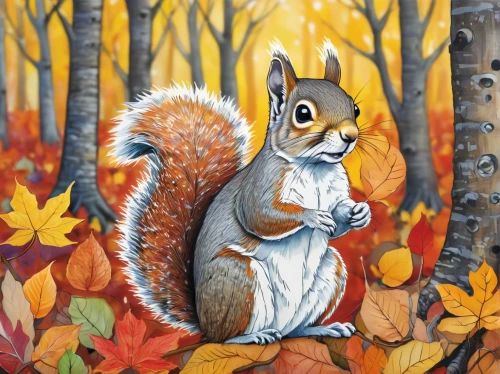 autumn icon,autumn background,gray squirrel,grey squirrel,red squirrel,squirell,relaxed squirrel,squirrel,abert's squirrel,autumn theme,tree squirrel,autumn colouring,eurasian squirrel,autumn idyll,in the autumn,eastern gray squirrel,chilling squirrel,the squirrel,chipping squirrel,eurasian red squirrel,Illustration,Abstract Fantasy,Abstract Fantasy 04