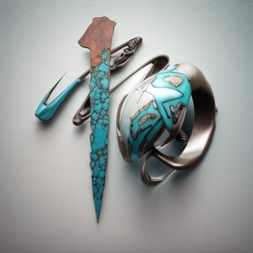 turquoise leather,brooch,enamelled,genuine turquoise,house key,writing accessories,feather jewelry,dane axe,violin key,metalsmith,scrapbook stick pin,pocket tool,broach,door key,house jewelry,bottle opener,gift of jewelry,one crafted,ring jewelry,grave jewelry,Realistic,Jewelry,Western Bohemian