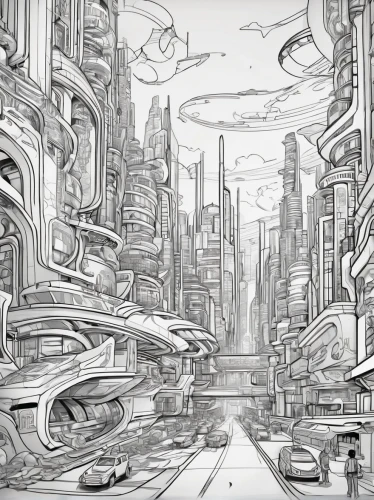 futuristic landscape,metropolis,scifi,concept art,sci-fi,sci - fi,sci fi,futuristic architecture,post-apocalyptic landscape,dystopian,sci fiction illustration,panoramical,destroyed city,futuristic,fantasy city,dystopia,science-fiction,biomechanical,science fiction,spaceship space,Illustration,Black and White,Black and White 05