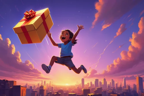 cg artwork,flying girl,delivering,the gifts,world digital painting,a gift,leap for joy,kids illustration,gift loop,giftbox,christmas trailer,sci fiction illustration,wonder,game illustration,give a gift,digital compositing,game art,flying sparks,believe can fly,delivery man,Conceptual Art,Sci-Fi,Sci-Fi 12