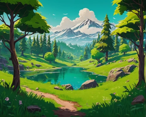 landscape background,mountain scene,mountain landscape,forest background,mountains,mountain world,cartoon video game background,mountain,mountainous landscape,salt meadow landscape,mountain valley,forest landscape,mountain spring,mountain range,nature landscape,emerald lake,mountain meadow,green landscape,idyllic,valley,Art,Artistic Painting,Artistic Painting 07