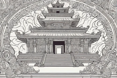 hall of supreme harmony,white temple,shakyamuni,stone pagoda,coloring page,asian architecture,temples,line-art,thai pattern,somtum,dharma wheel,candi rara jonggrang,mandala illustration,temple,pagoda,yantra,nataraja,buddhist hell,bodhisattva,mandala drawing,Illustration,Black and White,Black and White 05